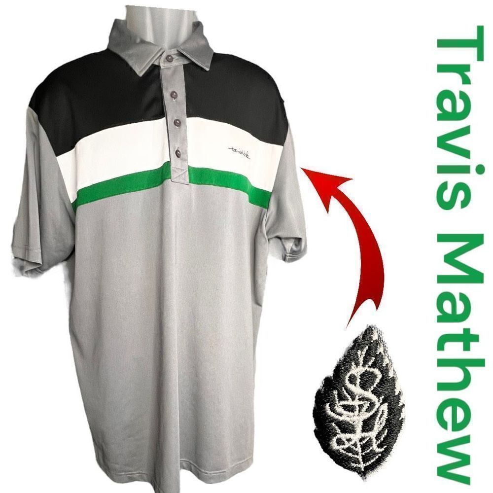 Travis Mathew Men's Striped Colorblock Golf Polo Shirt Multi-Color Size XXLarge